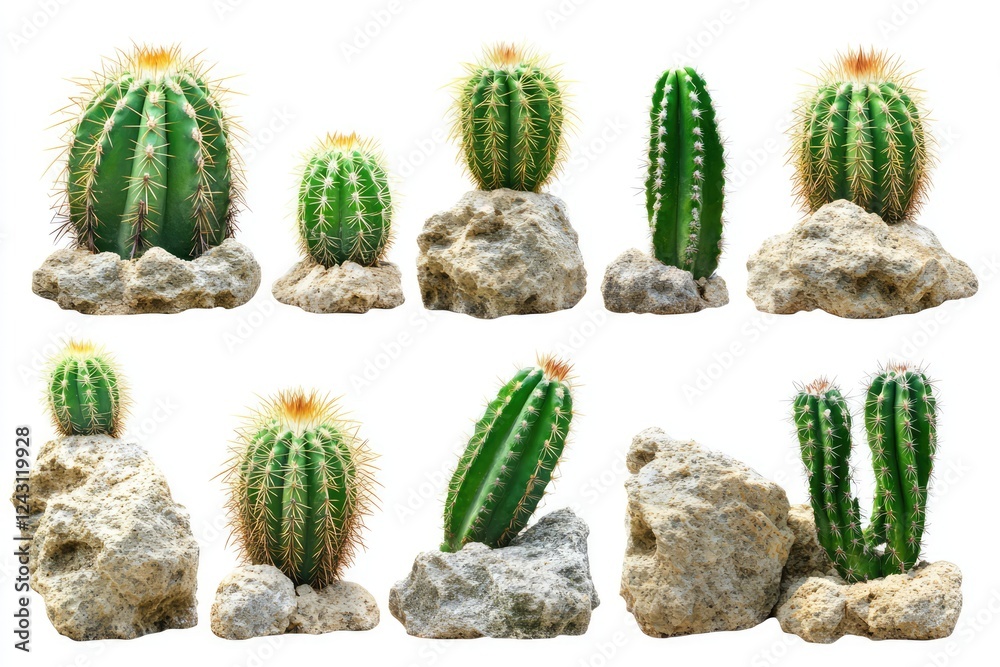 Collection Of Various Green Cactus Plants On Rocks Against White Backgrounds Related Images Of Plants And Cactus. A Variety Of Sizes And Patterns. Perfect For Botanical Design, Education, Or Nature Collection Of Various Green Cactus Plants On Rocks Against White Backgrounds Related Images Of Plants And Cactus. A Variety Of Sizes And Patterns. Perfect For Botanical Design, Education, Or Nature