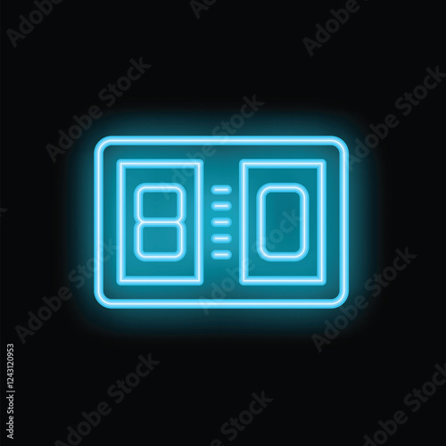 Glowing blue neon icon of a simple scoreboard showing eight to zero score on a black background