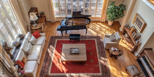 Wallpaper Mural Sunlit Living Room Featuring Grand Piano and Antique Rug Torontodigital.ca