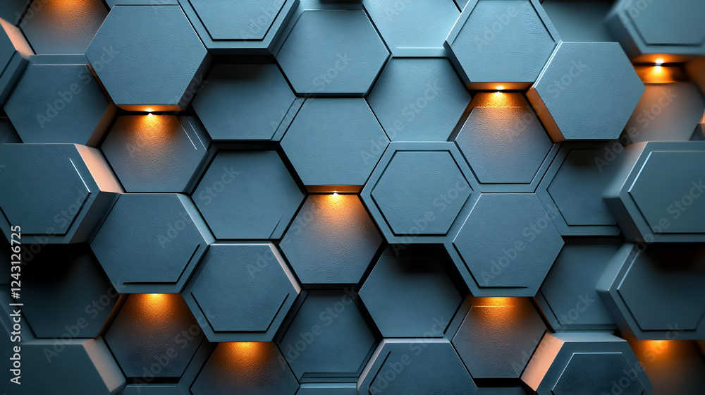 Hexagon Pattern: Abstract 3D Design with Lights Hexagon Pattern: Abstract 3D Design with Lights