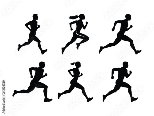 Running Silhouette Set - Athletic Motion and Fitness Sprint Clipart 