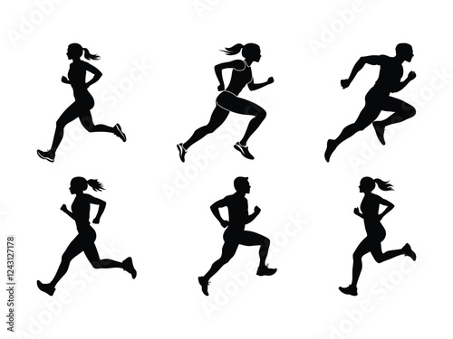 Running Silhouette Set - Athletic Motion and Fitness Sprint Clipart 