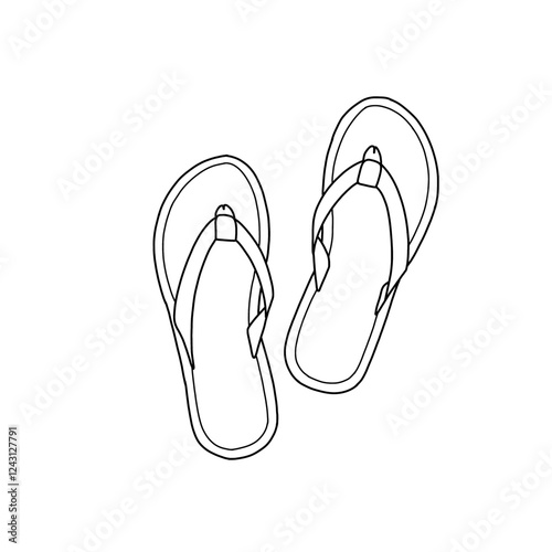 Sketch of women's sandals flat slides sandals line art, top view. flat sketch vector. Isolated on a white background, suitable for your slippers, editable color