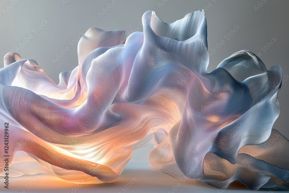 Obraz premium Abstract Flowing Fabric Sculpture with Soft Translucent Colors
