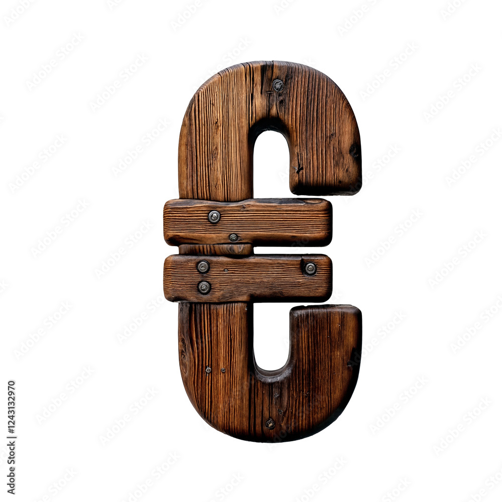 Euro sign is crafted from rustic wood, showcasing visible grain, knots, and grooves. Its deep brown to golden hues add depth, with a polished yet raw and natural, aged appearance Euro sign is crafted from rustic wood, showcasing visible grain, knots, and grooves. Its deep brown to golden hues add depth, with a polished yet raw and natural, aged appearance