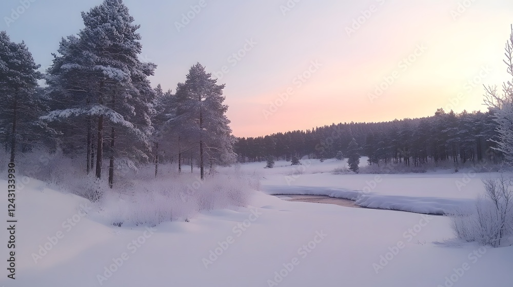 A serene winter landscape in the Scandinavian region, with snow-covered fields and forests
A serene winter landscape in the Scandinavian region, with snow-covered fields and forests
