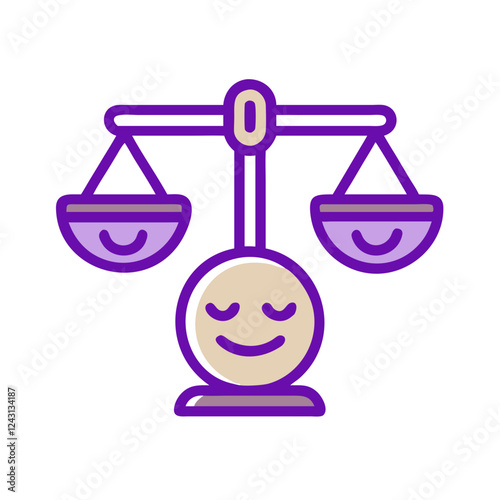 Icon depicting spiritual practices and psychology featuring a smiling face and balanced scales symbolizing harmony and well-being