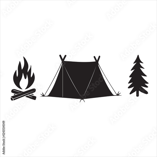 set of camping icons - Travel Event. Camping vector logo template for your design. Tourist tent, forest, camp, trees, Camp badges, labels, banners, brochures. Set of vintage camping, outdoor adventure