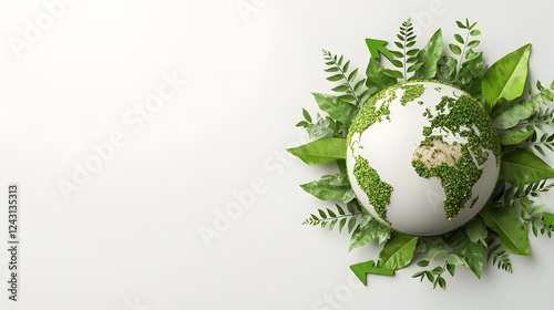 Obraz na płótnie Glossy and colorful Earth globe encircled by green arrows emphasizing the concept of sustainability and eco friendly initiatives on a bright white background w salonie
