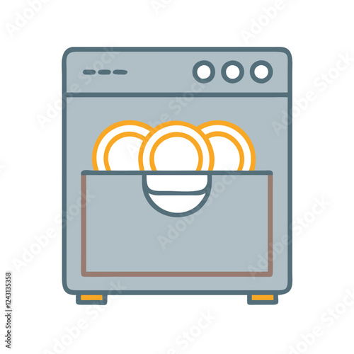 Dishwasher icon with clean dishes in loading compartment