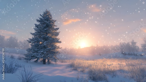 A serene winter landscape in the Scandinavian region, with snow-covered fields and forests
