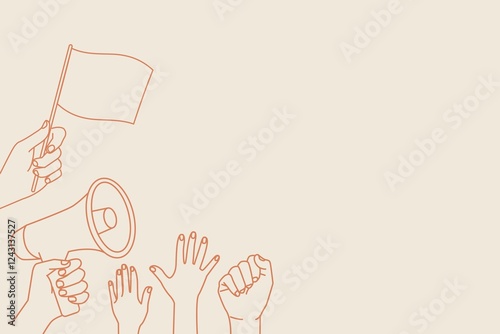 Protesting hands background, earth tone border, social issue concept