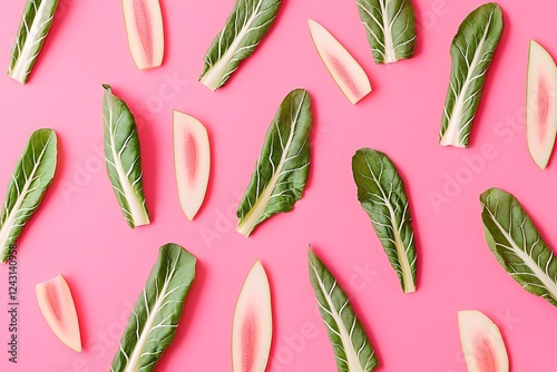 Vibrant Chard Leaves & Pink Slices