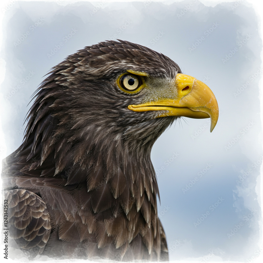 An up-close profile view of a bald eagle, showcasing every detail of its feathers, beak, and eyes An up-close profile view of a bald eagle, showcasing every detail of its feathers, beak, and eyes