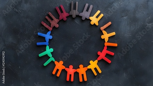 Obraz na płótnie Vibrant Arrangement of Wooden Figures Forming a Circular Formation Representing the Concept of Collaborative Harmony w salonie