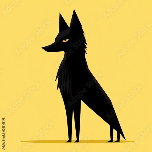 Angular Black Wolf Illustration with Yellow Eyes photo