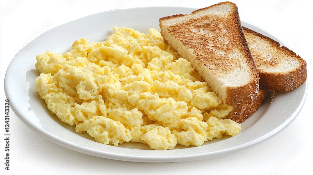 high-resolution photostock of a white plate with scrambled eggs and toast high-resolution photostock of a white plate with scrambled eggs and toast