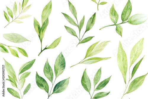 Watercolor Green Leaves, Botanical Design