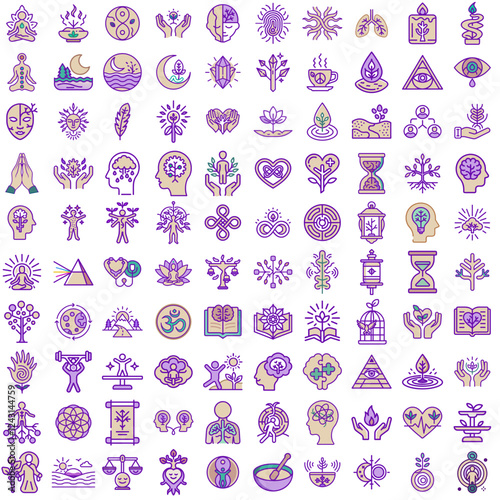 100 minimalist icons of spiritual practices and mental health