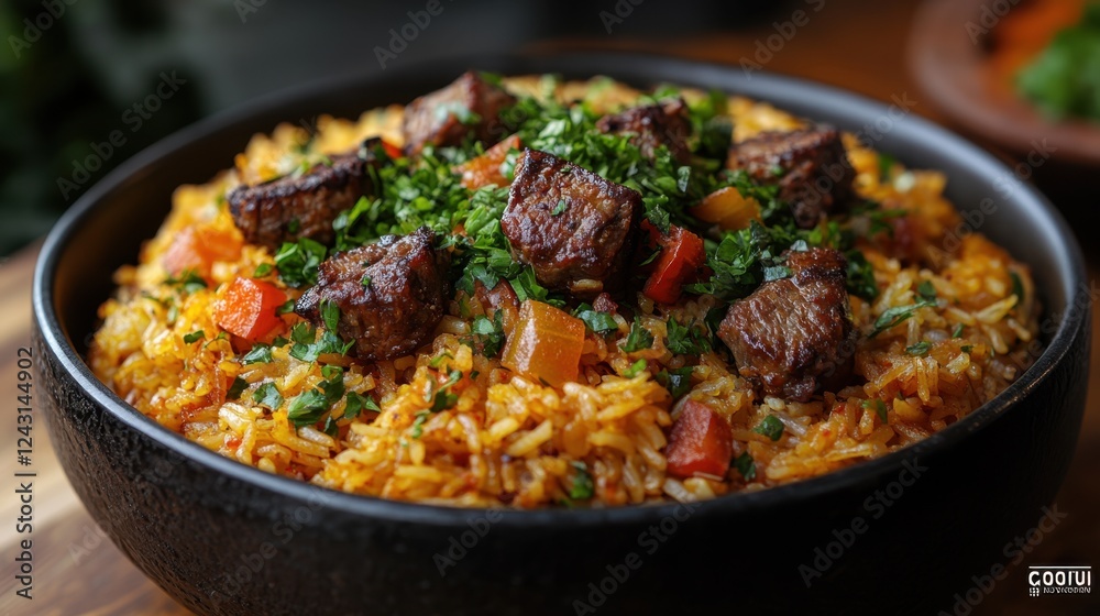 A luxurious Persian saffron rice with lamb A luxurious Persian saffron rice with lamb