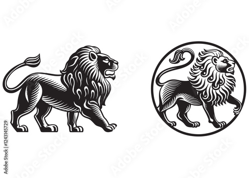 Silhouette lion logo vector, lion logo standing silhouette, lion logo icon vector, silhouette of a lion, lion king silhouette logo, lion silhouette isolated on white background