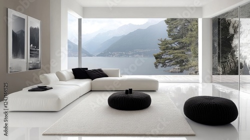 Grey and vibrant orange armchairs against stucco wall with TV in minimalist modern living room
