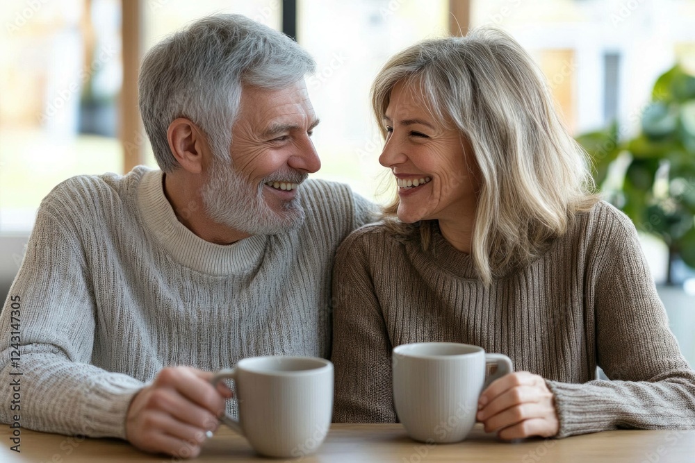 Happy older couple enjoying coffee together in a cozy caf , expressing joy and connection amidst a warm and inviting atmosphere Happy older couple enjoying coffee together in a cozy caf , expressing joy and connection amidst a warm and inviting atmosphere