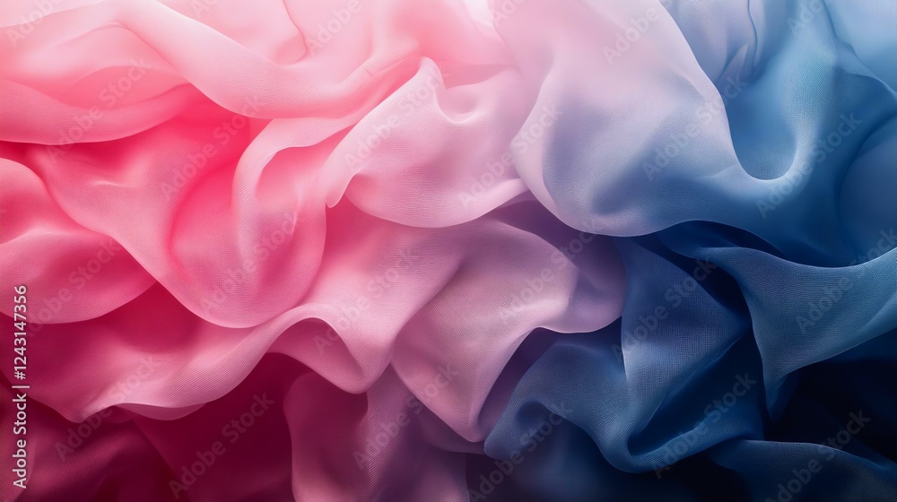 Fototapeta premium Abstract fabric texture featuring a blend of soft pink and blue hues, creating a dreamy and elegant background perfect for various design projects.