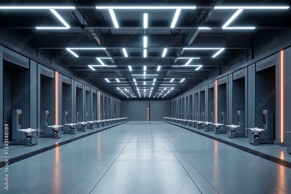 Futuristic corridor illuminated with white light Futuristic corridor illuminated with white light