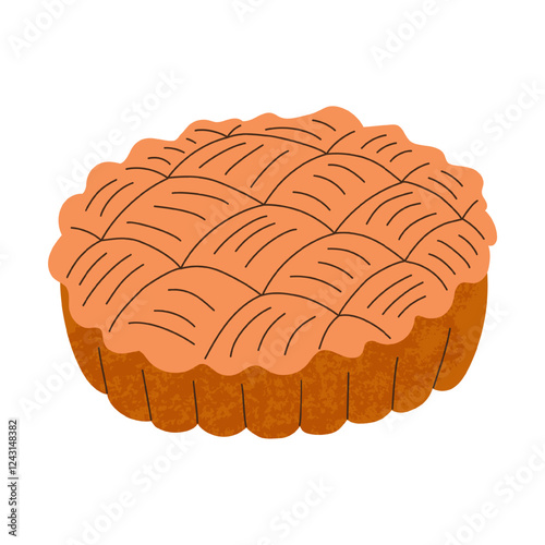 Isolated a closed pie in flat style on white background. Sweet food. Design for decoration menu of cafeteria. Vector illustration