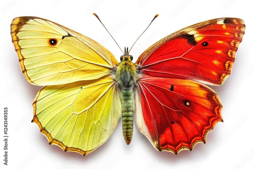 Fototapeta premium High-resolution image: isolated Common Brimstone and Red Admiral butterflies on a pristine white backdrop.