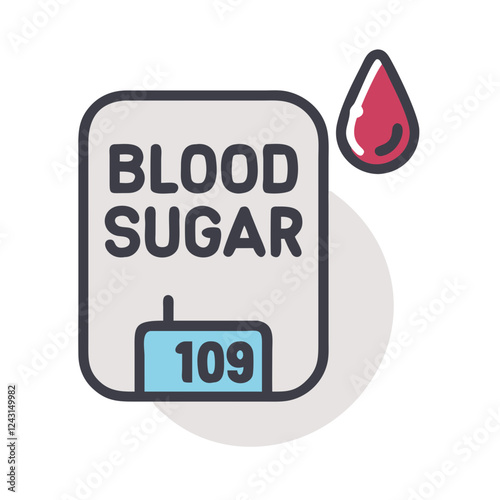 Blood Sugar Icon with measurement 109 and a drop of blood