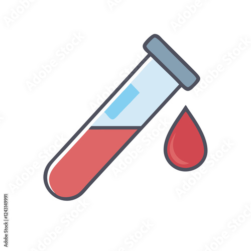 Blood Test Icon with red liquid in a test tube on a white background