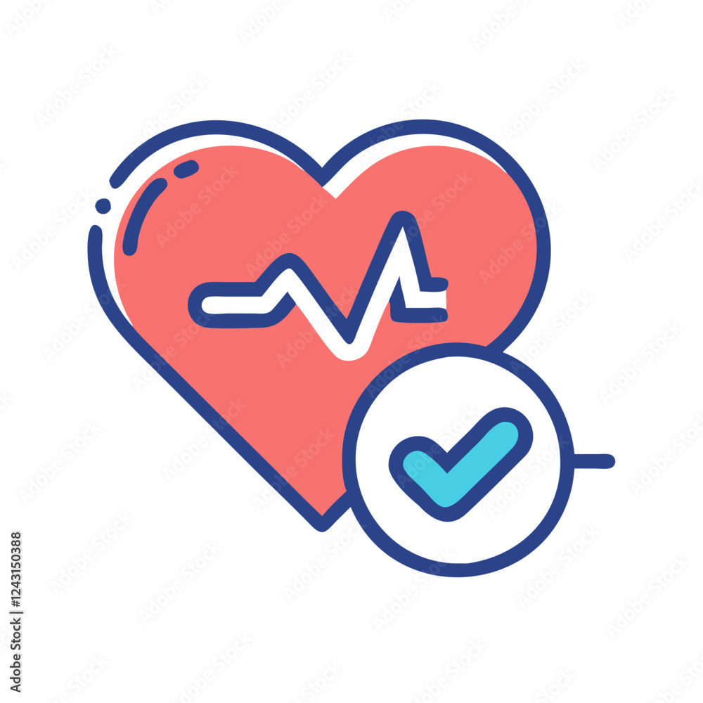 Health Check Icon with heart and pulse graphic Health Check Icon with heart and pulse graphic