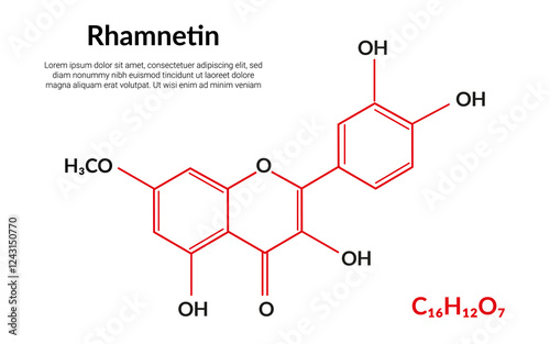 Rhamnetin natural plant flavonol, molecular structure formula, suitable for education or chemistry science content. Vector illustration