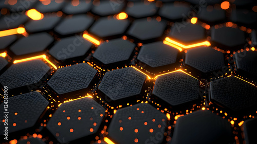 Glowing Hexagon Network: Abstract 3D Design photo