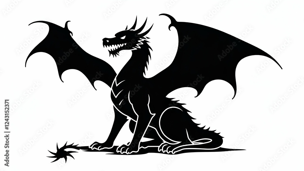 Obraz premium Title: Vector Illustration of a Majestic Black Dragon Silhouette