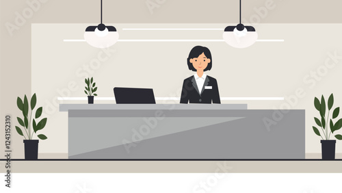 Receptionist at Desk in Modern Office