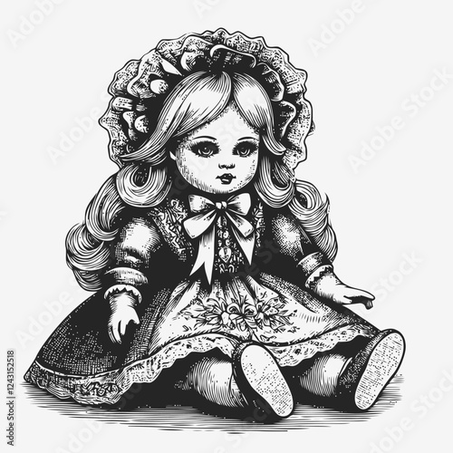 antique doll on black background