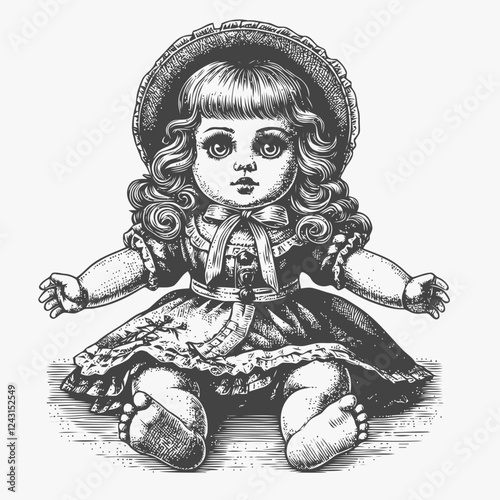 antique doll on black background