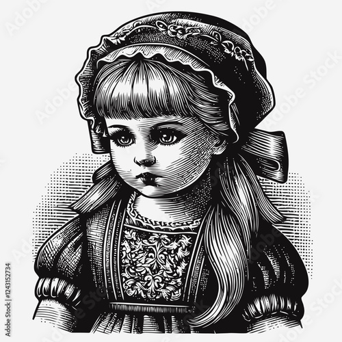 antique doll on black background