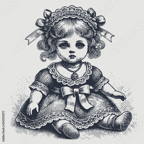antique doll on black background