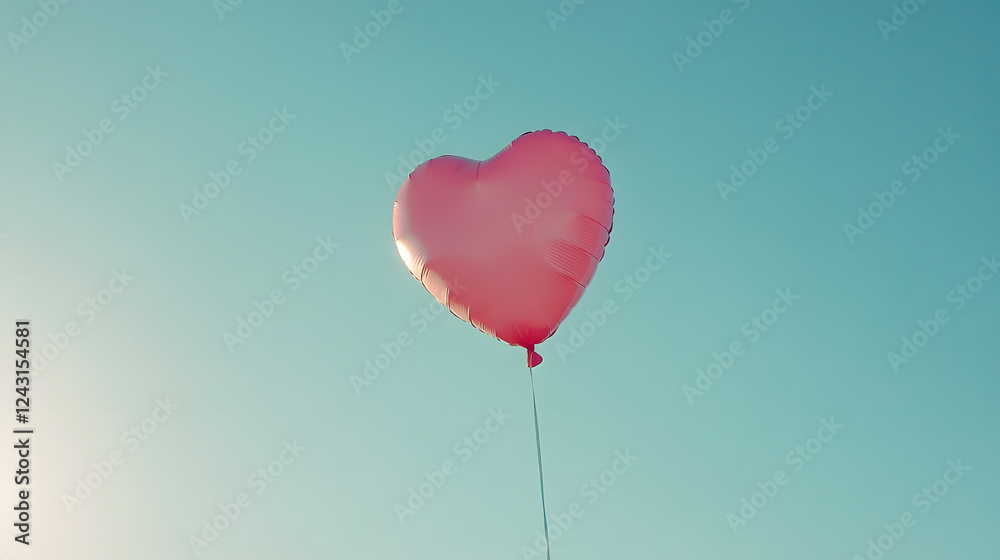 Fototapeta premium heart shaped balloon floats gently in clear blue sky, symbolizing love and freedom
