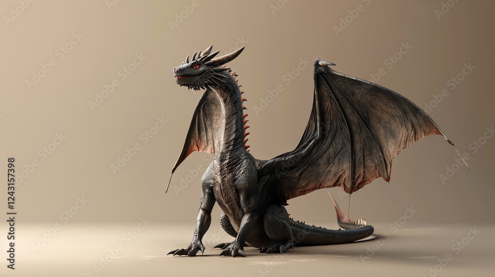 Fototapeta premium A 3D rendered black dragon.