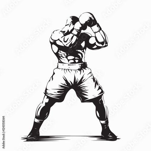 Professional Boxers image vector. A black and white image of a man in a boxing ring.