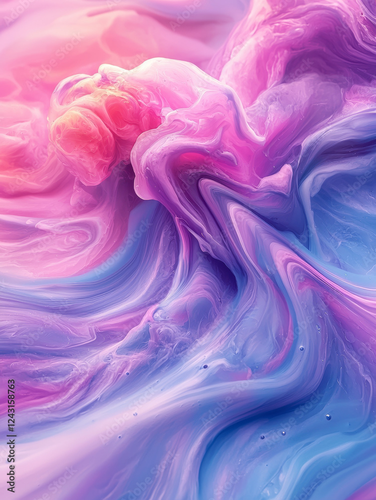 Obraz premium Abstract Swirling Pastel Hues: Pink, Purple, and Blue Fluid Art.