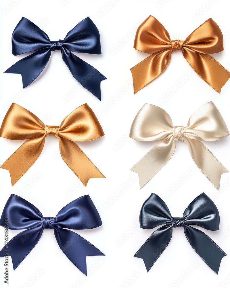 Ribbon Bows Isolated on Pure White Background for Elegant Design Projects Ribbon Bows Isolated on Pure White Background for Elegant Design Projects