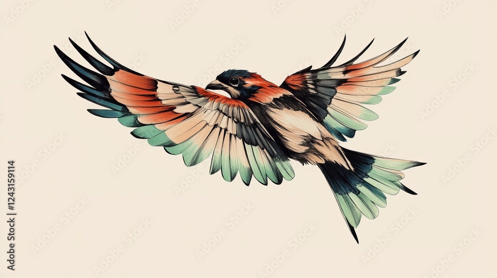 Fototapeta premium A tattoo design featuring an artistic representation of a bird's wings. The design is hand-drawn and suitable for use as a tattoo.