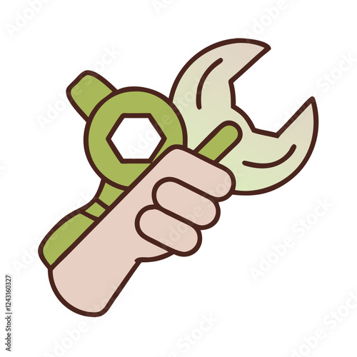 Ratchet Icon holding tools against a simple background