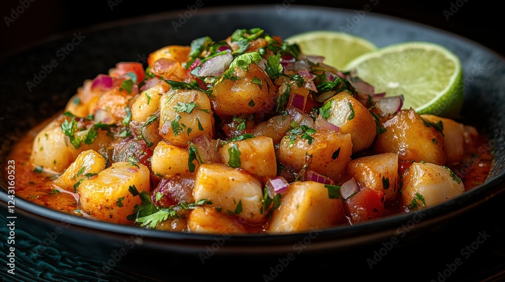 A Peruvian ceviche with lime and chili A Peruvian ceviche with lime and chili